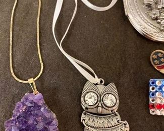 Amethyst Necklace, Owl Necklace