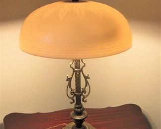 2.$220 Brass Lamp w/Steuben Aurene Shade