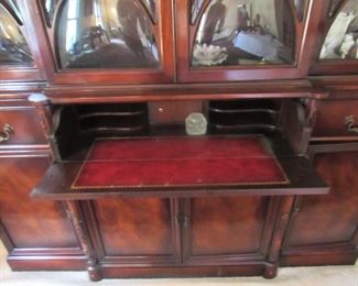 5. $595 Mahogany Sideboard/Desk with convex glass, 66”w x 14”d x 82”h