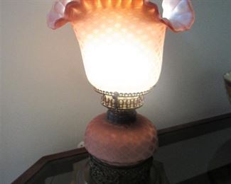 13. $120 Webb Rose Satin Glass Diamond Quilted Hurricane Lamp, 20"h