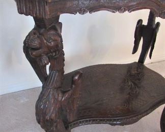 20. $850 Pair of Griffin Carved Tables with Glass Tray Tops (some minor damage to one, see photos)