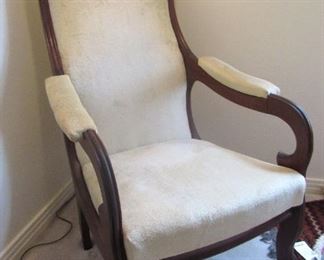 27. $195 Victorian Armchair in ivory velvet, 23”w x 44”h