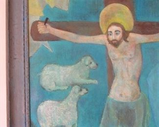 36. $375  Painting, Oil on Canvas, Jesus on Cross, Mary Hovnanian, 33” x 44”