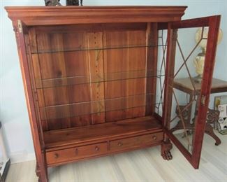 41. $595 China Cabinet with paw feet, 55”w x 15”d x 60”h	