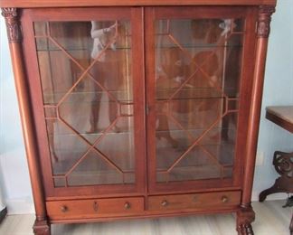 41. $595 China Cabinet with paw feet, 55”w x 15”d x 60”h	