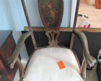 60. $90 Adams Style Chair in green with woman painted on splat	