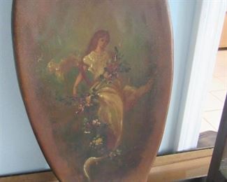 60. $90 Adams Style Chair in green with woman painted on splat	