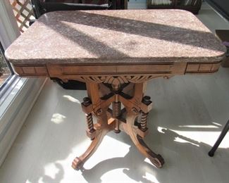 52. $295 Eastlake Marble Top Table, 30”w x 20”d x 29”h