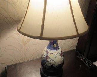 66. $60 Asian Ceramic Lamp in blue on wood base