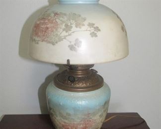 89. $120 Victorian Porcelain Oil Lamp, blue