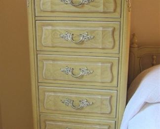 90. $220 Dixie Cabaret French Provincial Tall Chest, 25.5”w x 19”d x 56.5”h	