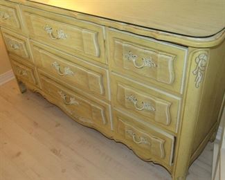 92. $295 French Provincial Triple Dresser, 59.5”w x 19”d x 32”h