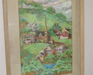 106A. Painting, Oil on Canvas, Village Church, Mary Hovnanian