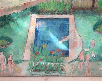 112. $275 Painting, Oil on Canvas, unframed, Swimming Pool, 38” x 28”	