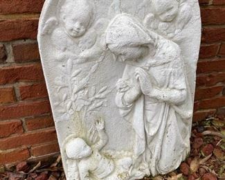 Antique Madonna & Angels concrete plaque $200
