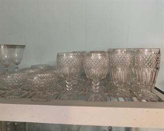 Set of glass glassware. 8 wine glasses, 6 waters, 6 compote. Heavy. All for $60