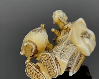 Japanese Netsuke Hand Carved Ivory Artist Signed 2in	2.1in H	