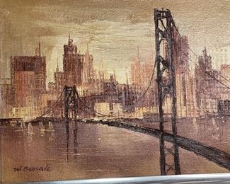 *Original* Art B. William  Painting City & Bridge	Frame: 13x17in