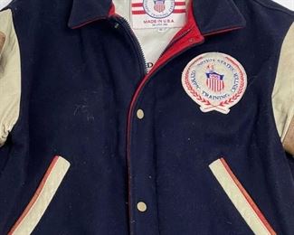 1980s United States Olympic Training Center Varsity Jacket Small Leather & Wool	SZ: Sm	