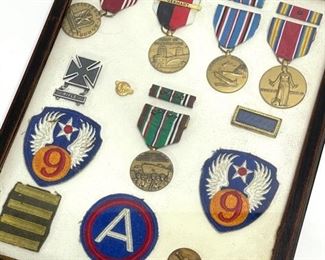 WWII US Military 9th Army Air Corps Medals/Patches/Badges Display	12x9.5in	