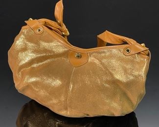 Jimmy Choo Gold Metallic Suede Bag/Handbag/Purse Made in Italy	8x14x6in	