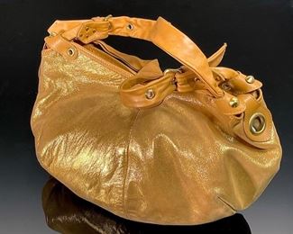 Jimmy Choo Gold Metallic Suede Bag/Handbag/Purse Made in Italy	8x14x6in	