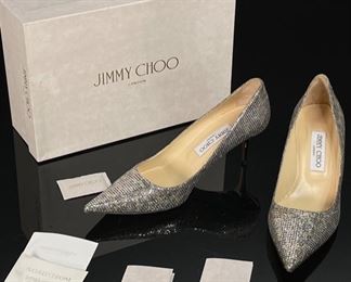 Jimmy Choo Aurora Pumps Lep Glitter Fabric-Champagne Shoes 143	39.5 sz