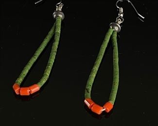 Jade and coral strand bead earrings	3.5in long	