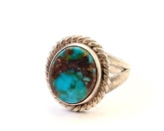 Vintage Native American Sterling Silver & Turquoise Ring Sz 7.5	Size: 7.5  Face: 18.5x16mm	