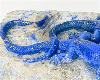 SM Lizards Chinese Hand Carved Lapiz Lazuli Animal Figurine SM	On stand: 3x5.25x2.5in	