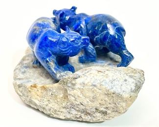 Bears Chinese Hand Carved Lapiz Lazuli Animal Figurine	2x3.75x2.75in