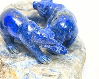 Bears Chinese Hand Carved Lapiz Lazuli Animal Figurine	2x3.75x2.75in