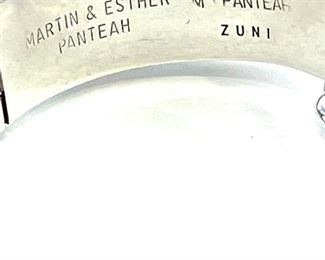 Vintage Zuni Multi Gemstone Inlay Hinged Signed Bracelet Martin & Esther Panteah	16mm w x 6.5 in inside circumference