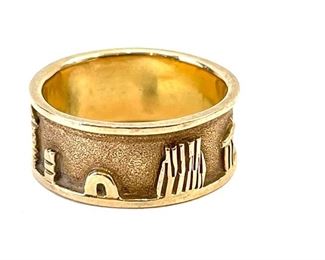 Navajo 14k Gold Native American Storyteller Ring Size: 6.5	Size: 6.5<BR>8mm wide	