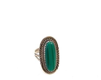 Navajo Sterling Silver & Malachite Will Denetdale Ring Native American SZ: 8.5	Size: 8.5 Centerpiece: 28x15mm	