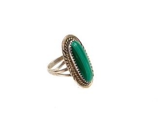 Navajo Sterling Silver & Malachite Will Denetdale Ring Native American SZ: 8.5	Size: 8.5 Centerpiece: 28x15mm	