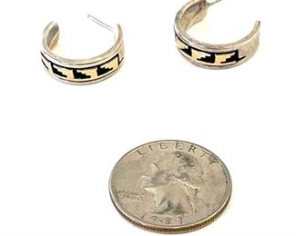 14k Gold & Sterling Silver Navajo P. Skeet Earrings Native American	19.5x6.5mm	