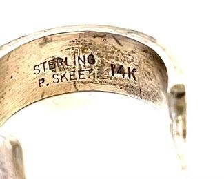 14k Gold & Sterling Silver Navajo P. Skeet Earrings Native American	19.5x6.5mm	