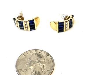 Samuel Aaron 14k Gold Diamond & Sapphire earrings	19x8.5mm	