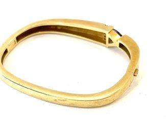 John Atencio 18k Gold, Diamond & Amethyst Parallel Hinged Bracelet Cuff	6.5 in inside circumstance. 3.5mm w at widest