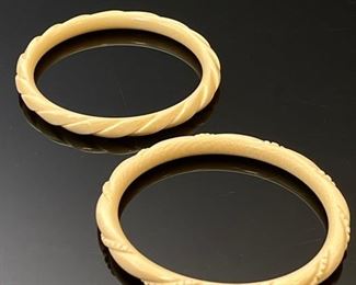 2pc Antique Hand Carved Ivory Bangles	Size: 7.75	