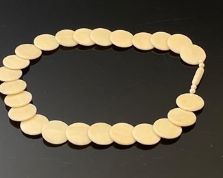 Antique Ivory Hand Carved Disc Necklace	Length: 15.5in
