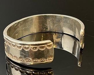 Navajo 14k Gold & Sterling Silver Native American Pueblo Cuff Bracelet	16.5mm W x 6.5 in inside circumference	