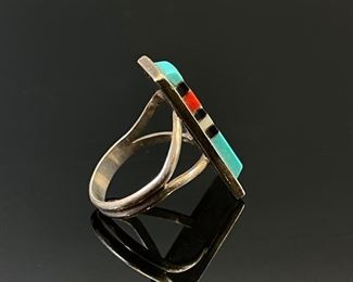 Vintage Zuni Multi Gemstone Inlay Ring Martin & Esther Panteah Size 7.5	Size: 7.5 Face: 28x10.5mm	