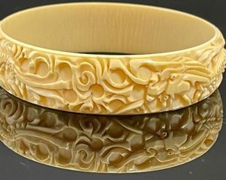 Antique Chinese Ivory Hand Carved Bangle #1	Size: 8in	