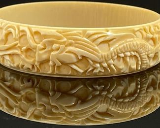Antique Chinese Ivory Hand Carved Bangle #1	Size: 8in	