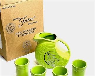 Fiesta Fiestaware Chartreuse Fiesta Lady Disc Pitcher & 4 Tumblers green	Original Box: 14x10x9in	HxWxD