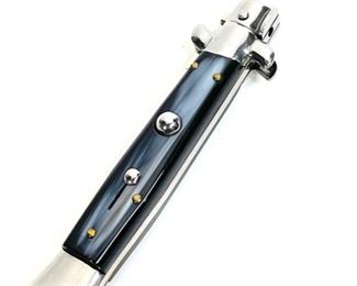 8” Italian Stiletto Switchblade Auto/Automatic Rostfrei Black Brass liner	Open Length: 8 1/8”