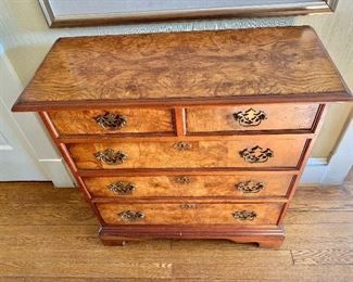 $425 - Burlwood 5-drawer chest of drawers - 32" H, 30" W, 12.5" D. 