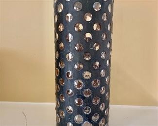 $50 - Metal/art glass vase - 10" H, 4.25" diam.